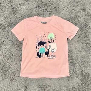 Eddie Bauer Girls pink graphic animal print short sleeve tee - size L (14/16)